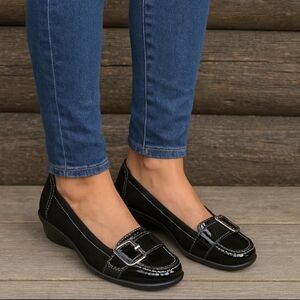 AEROSOLES NEW!! Black Suede, Sqaure Toe, Comfort, Wedge Loafer WMS 6M